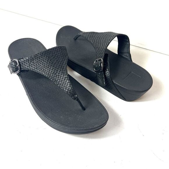 FitFlop Black Thong Leather Summer Sandals Womens Size 10 Comfort Casual Slip On - Picture 2 of 11